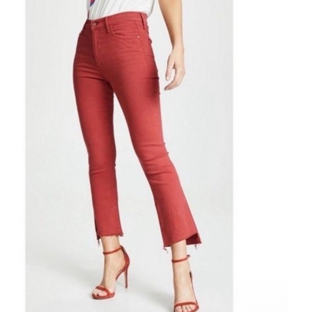 Mother The Insider Crop Step Fray Jeans In Second Chance Red Size 27